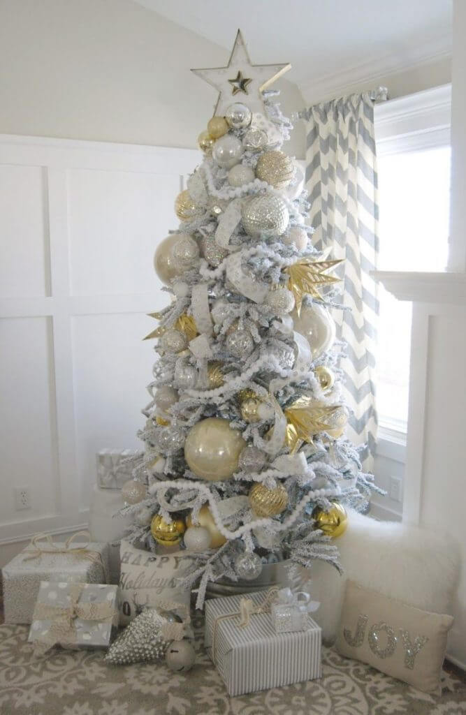 Fancy golden white silver tree decor