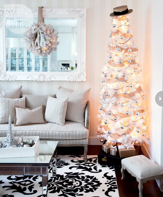 Silver white Christmas wreath decor