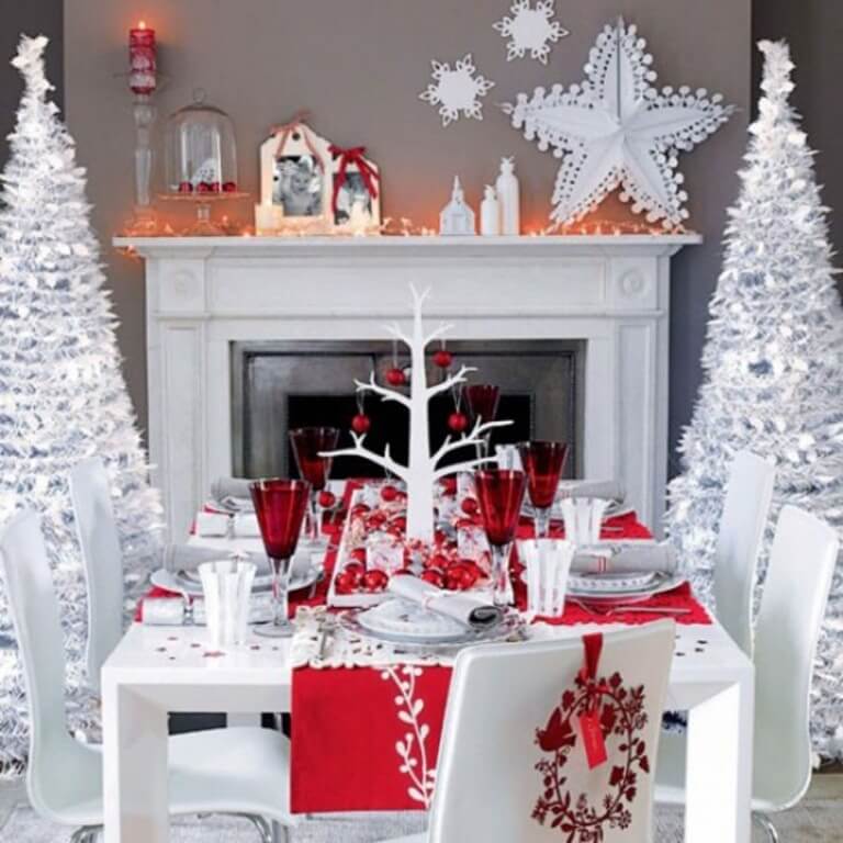 White, silver and red decor