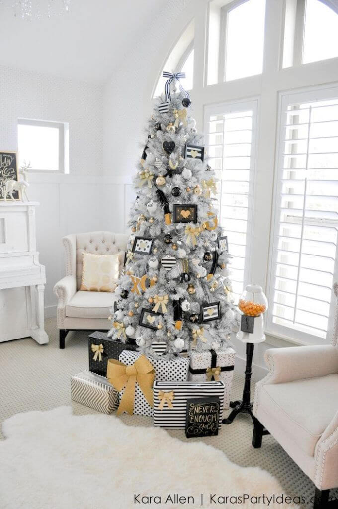 Black and white living room tree
