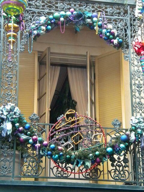 Colorful balcony decor for Christmas ornaments