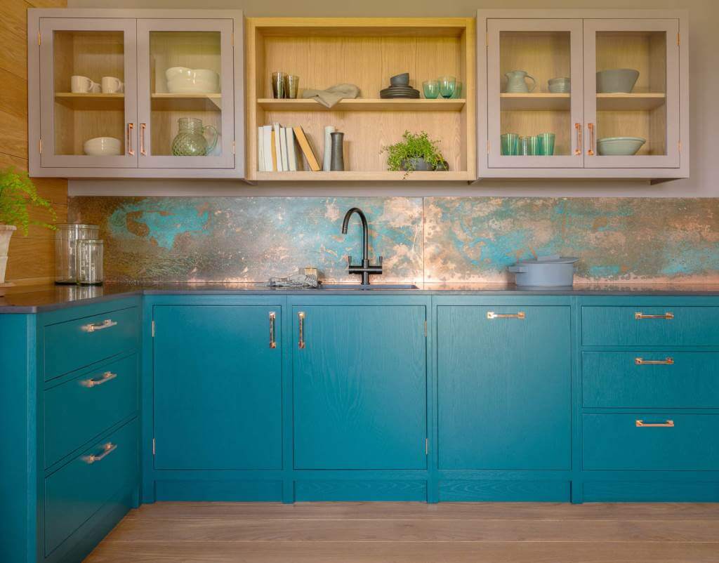 Small trendy L-shaped blue cabinet ideas