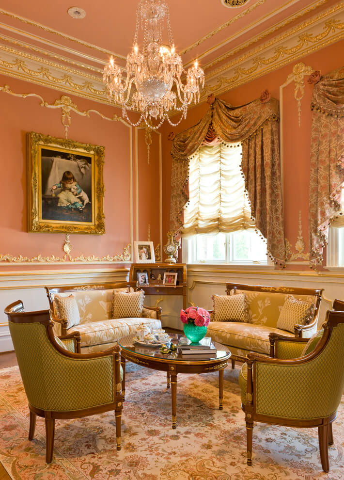 Plush pink Victorian living room