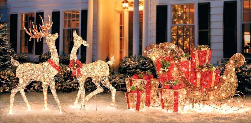 Reindeer and sled Christmas decoration outdoors