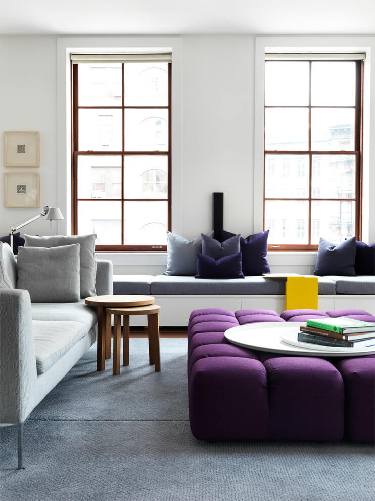 gray and purple living room