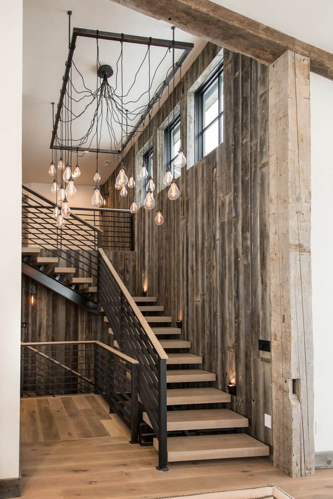 Rustic staircase Stylish LED lights