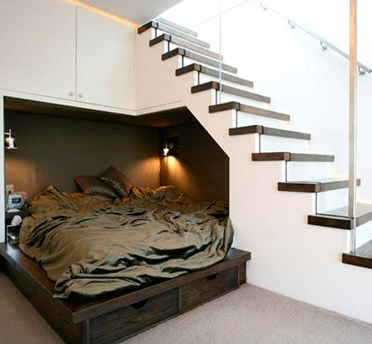 Under the stairs alcove bed