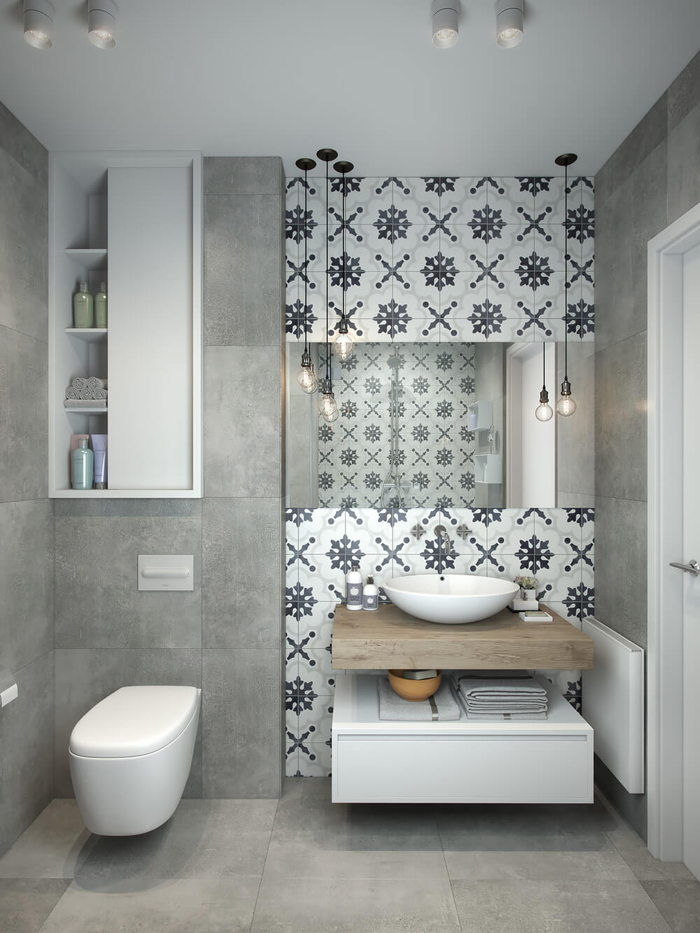 gray and white bathroom tiles