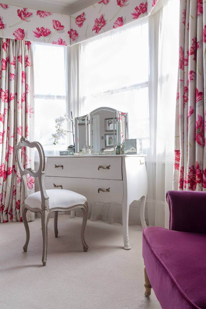 Floral Curtains Pop or Pink Bright Bedroom Makeup Space