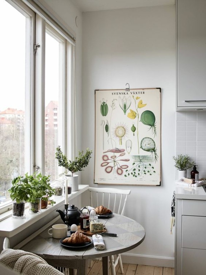 Small kitchen with window sill decoration dining area