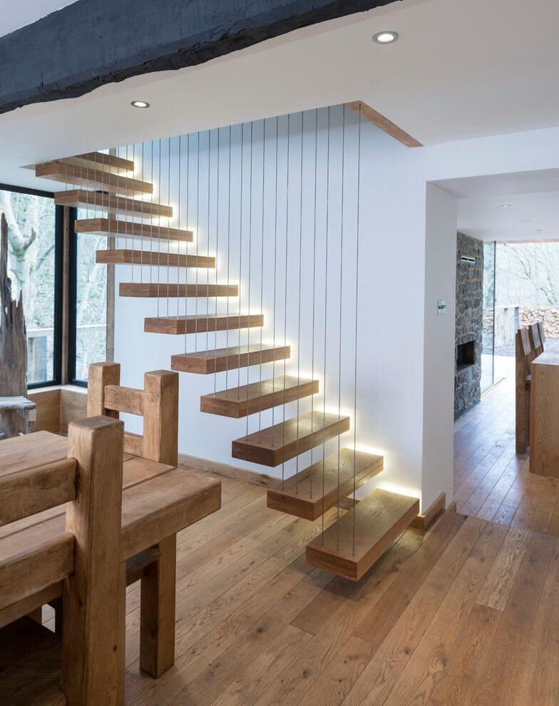 Uplifting modern wooden staircase design
