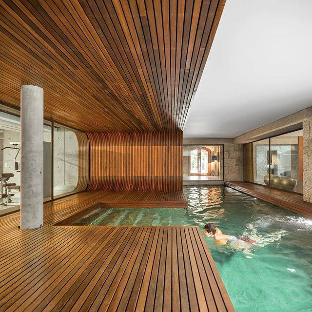 Modern woodwork indoor pool
