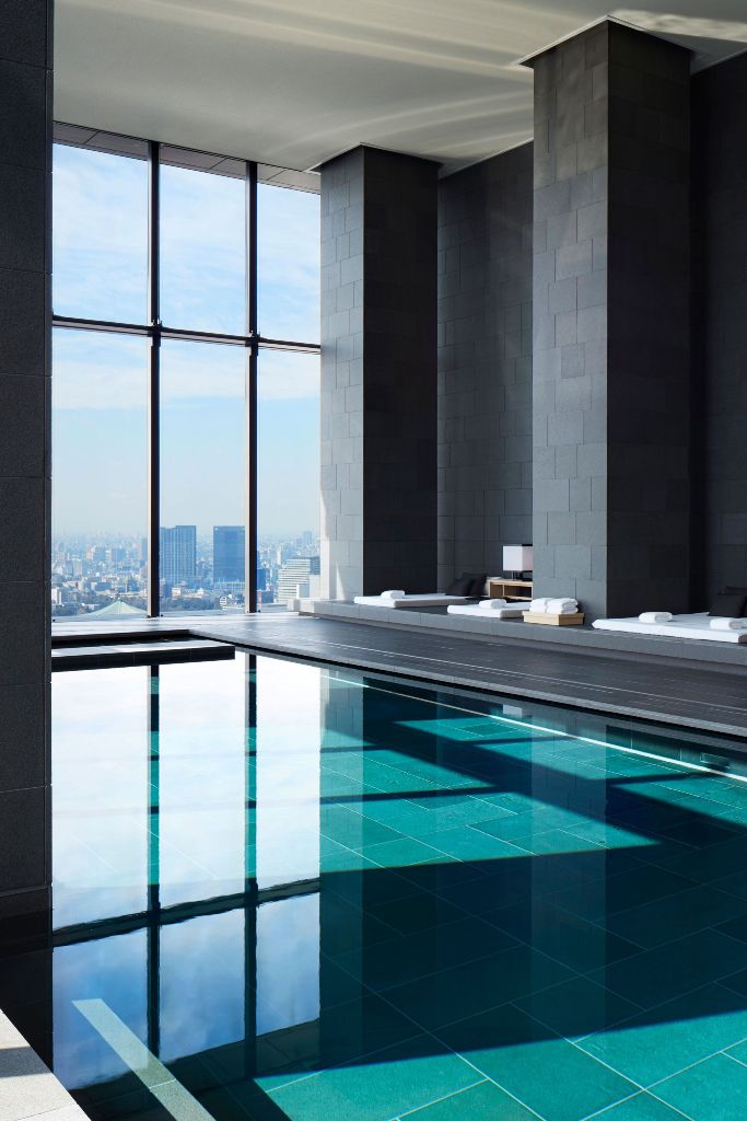 Indoor pool with great views of the city