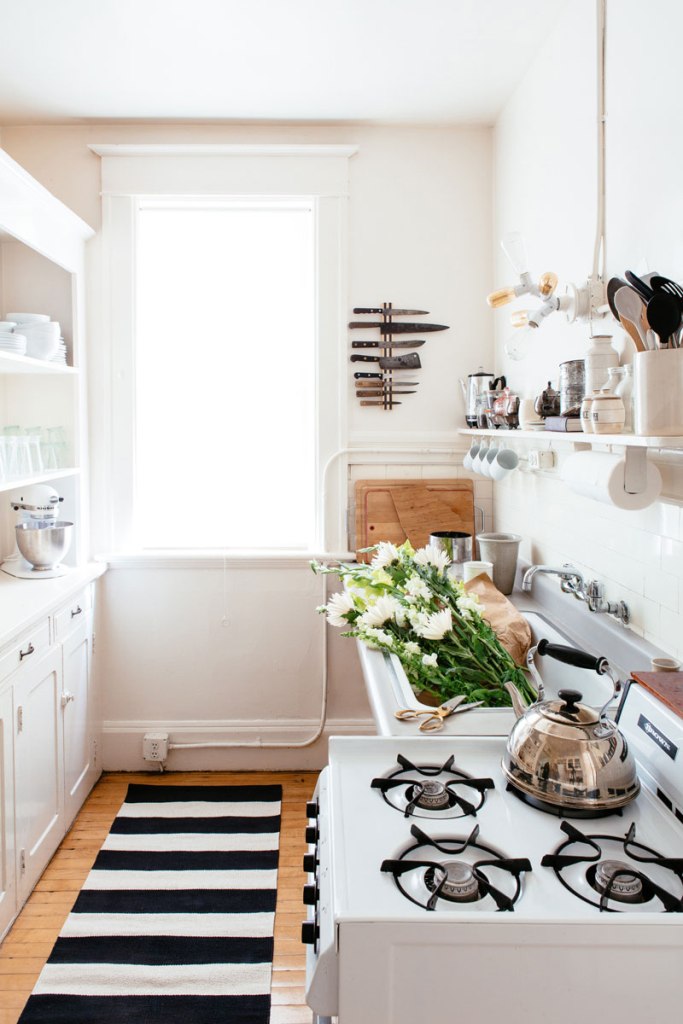 White wooden shelves and cabinets