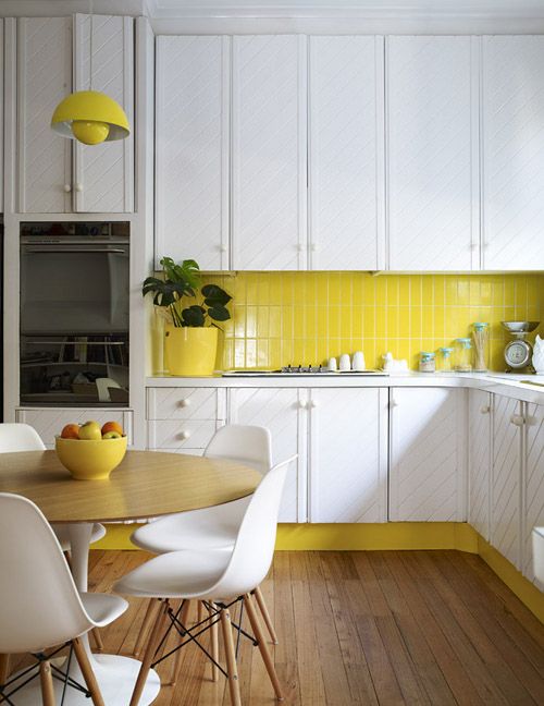 Yellow and white wooden kitchen