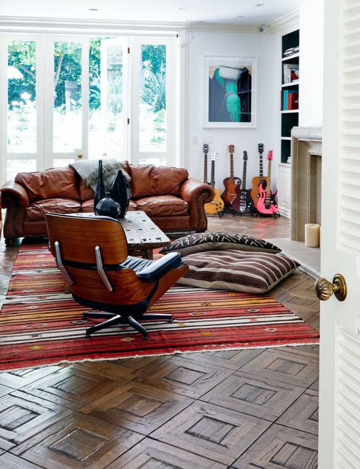 Living room Brown leather chair and sofa