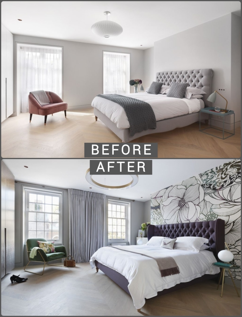 Natural color bedroom before and after