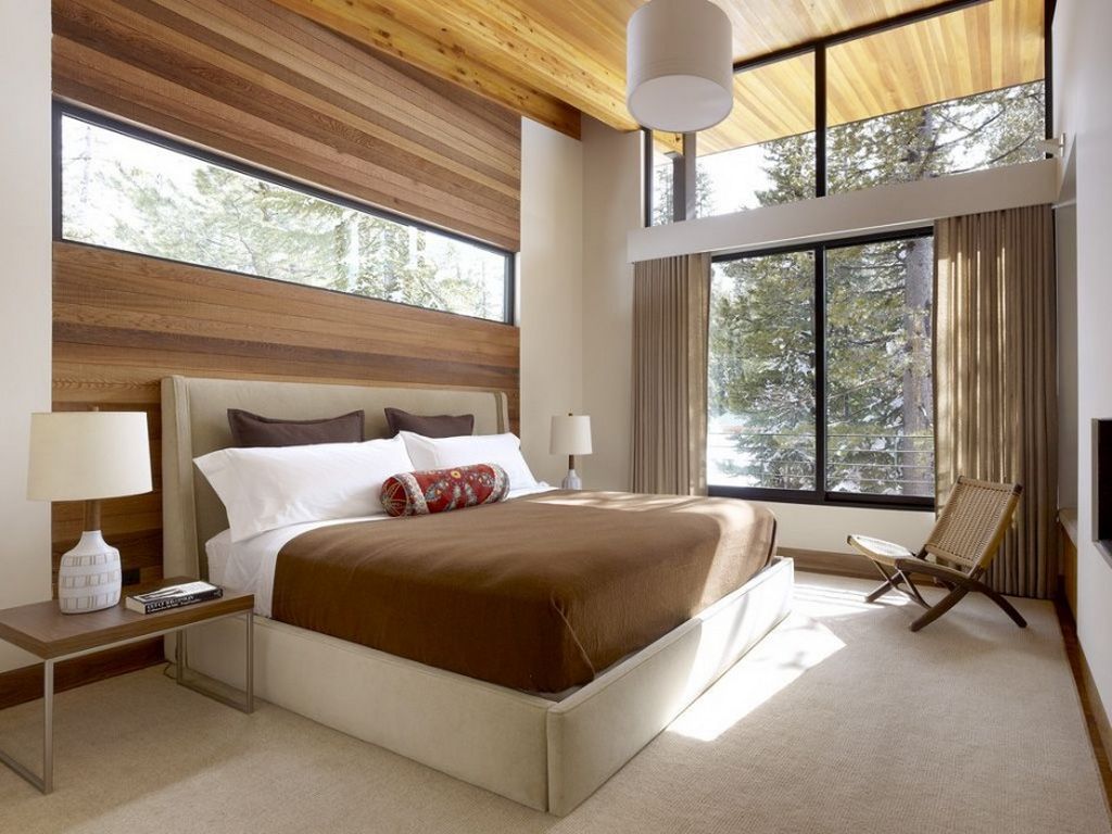 Modern bedroom with mountain views