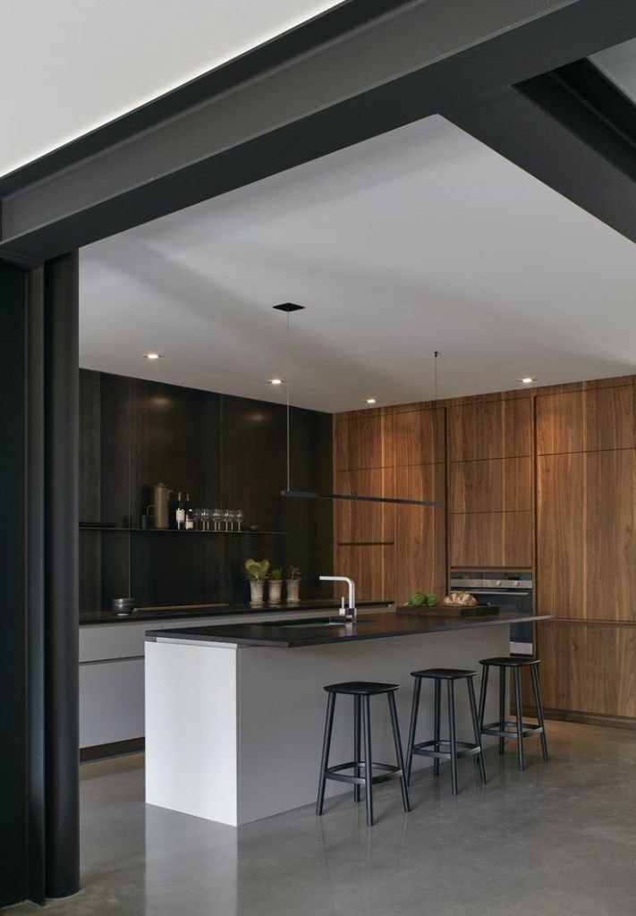 Concrete floors Minimalist kitchen cabinets