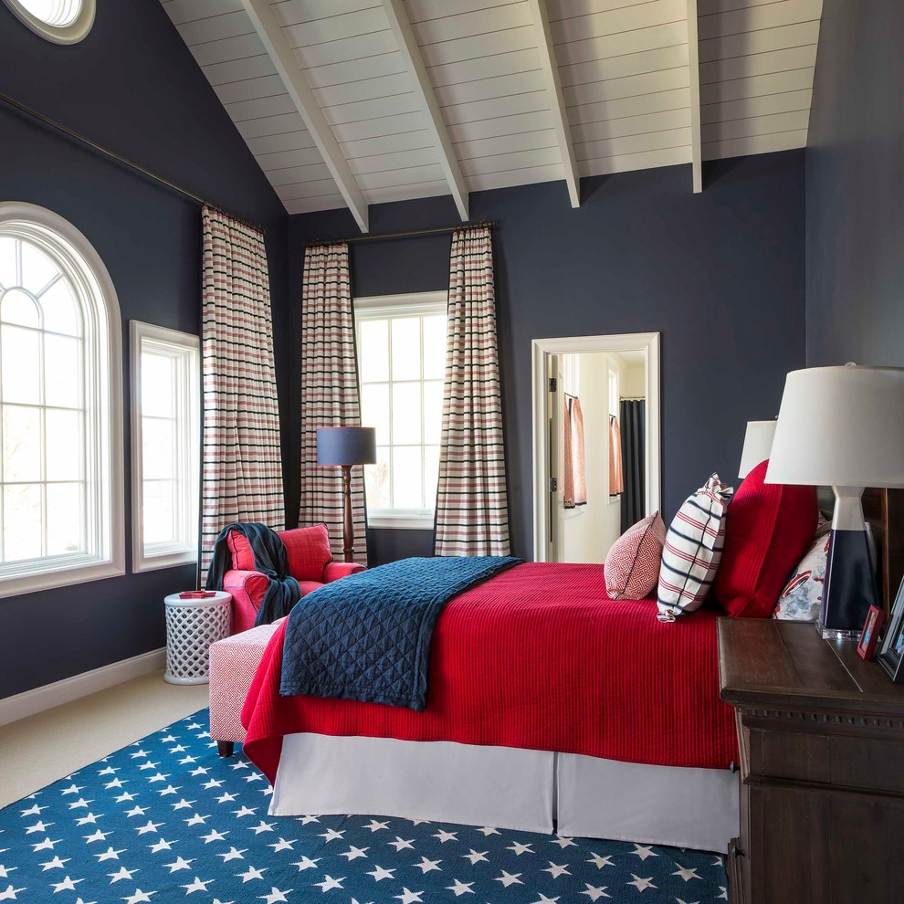 Ideas for decor of blue and red bedroom