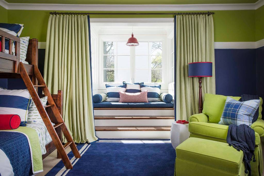 Blue And Green Mix Child Bedroom With Window Space