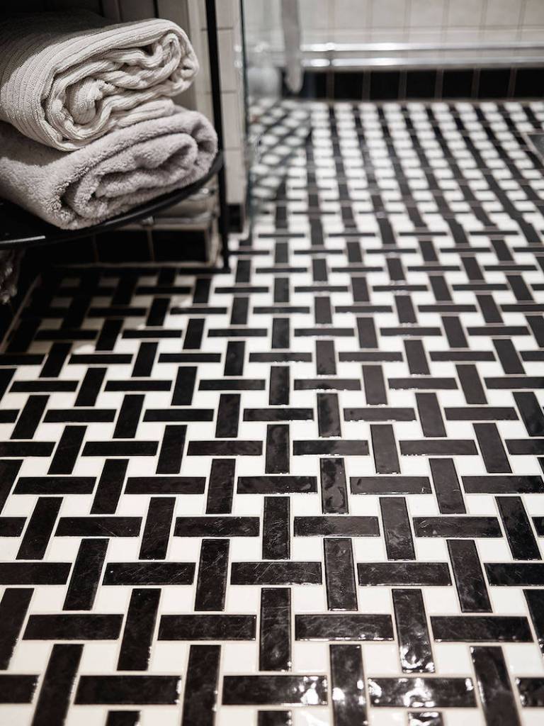 black and white floor tile pattern