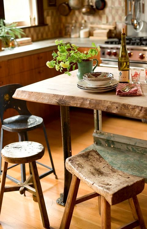 rustic wooden dining table with benches