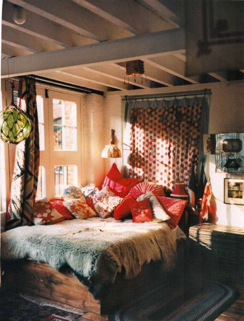 Boho Chic Bedroom With Polka Dots Fabric