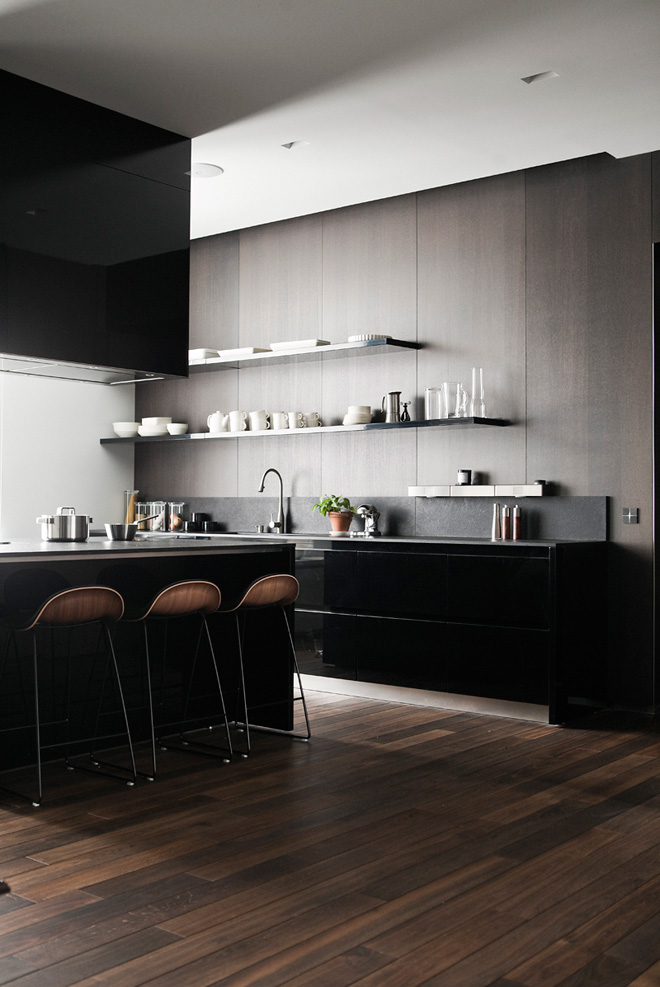Kitchen cabinet in black wood