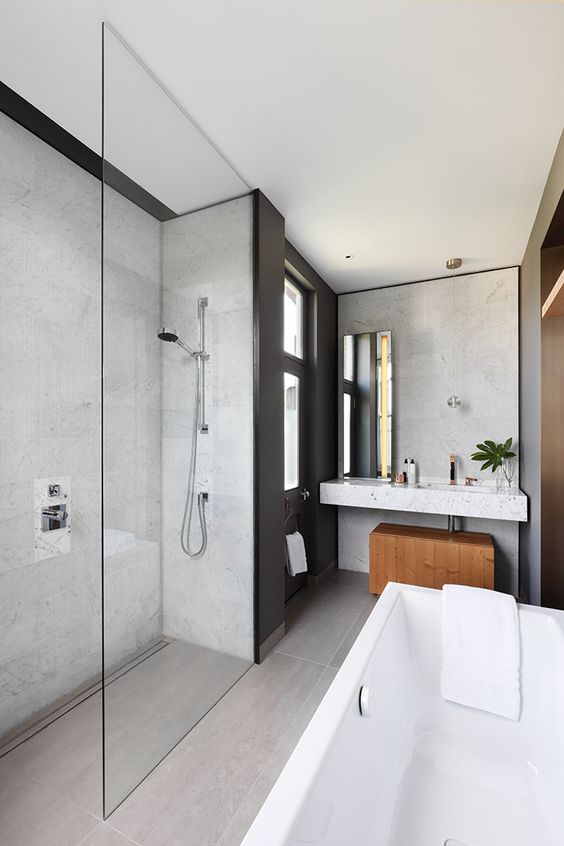 Bathroom design with marble copper fittings