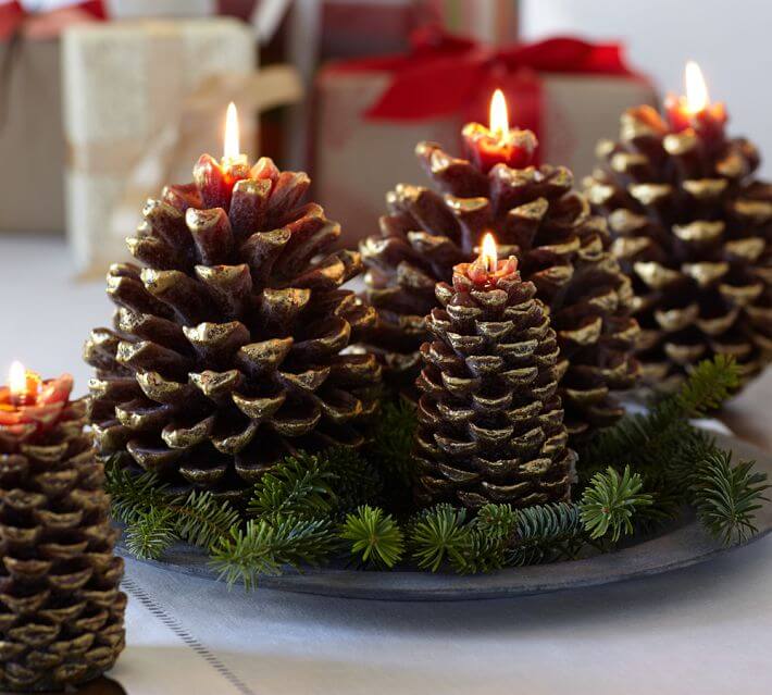 Pinecone Candles Christmas Centerpieces