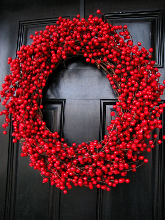 Traditional cranberry wreath Christmas decor