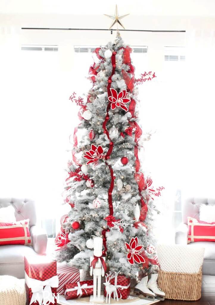 Gray Christmas tree with red decoration
