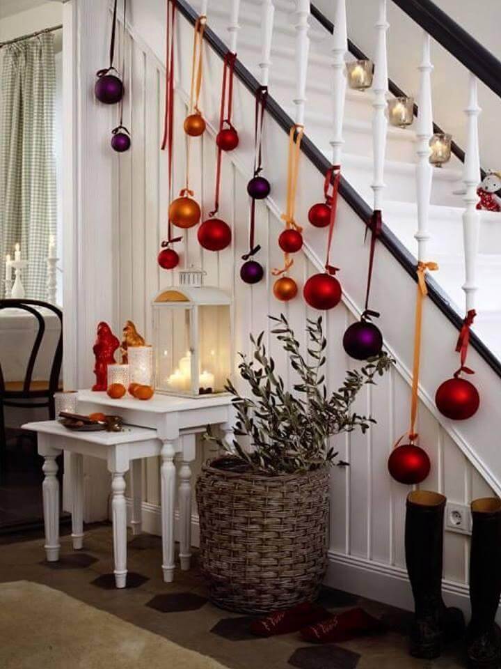 Colorful Christmas balls and ribbon decor