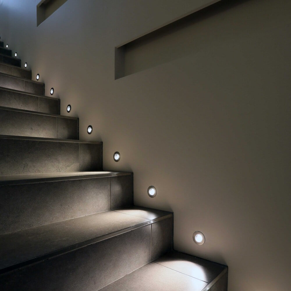 Wall recessed staircase light in each step