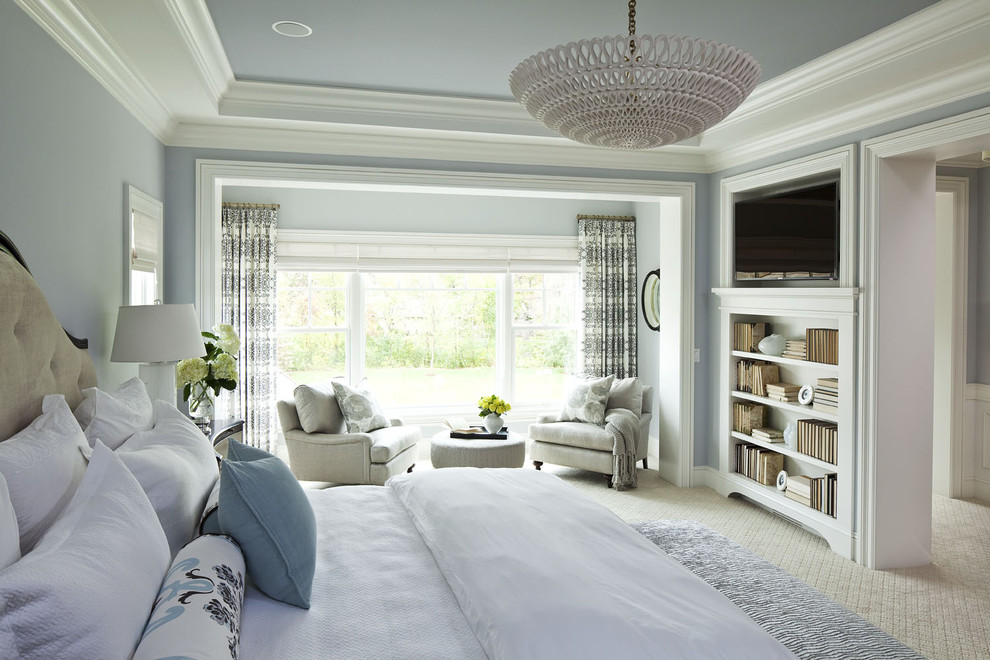 Design ideas expansive traditional bedroom with gray walls and carpets