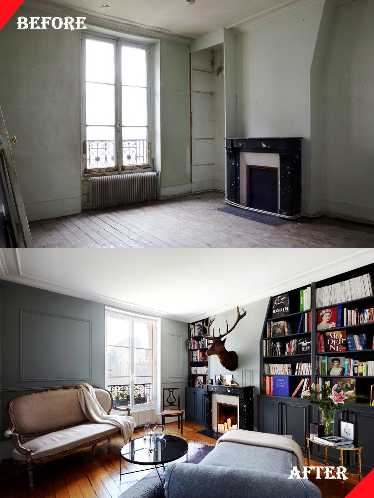 Small space living room before and after