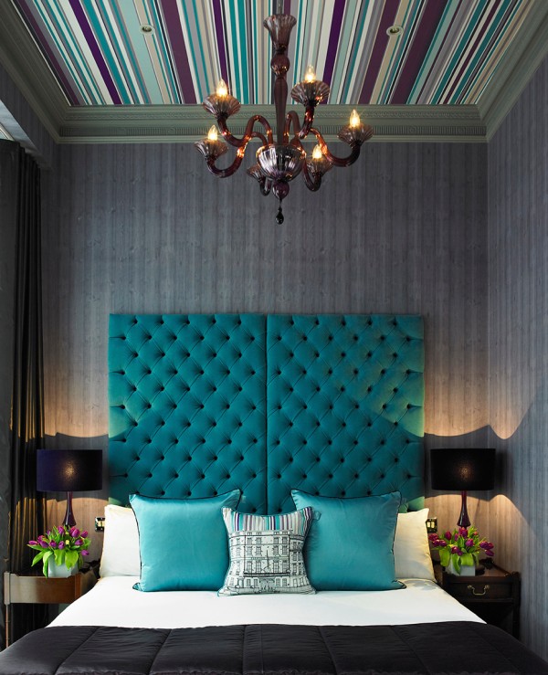 modern glamorous bedroom with roofing customized headboard