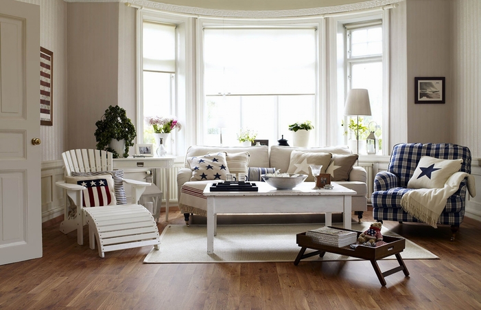 American Country Style Lounge Living Room With Bay Window Interior .