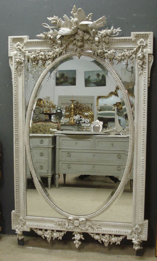 GORGEOUS French antique mirror! Bird crested mirror finished in .