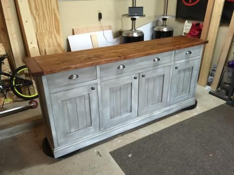 diy gray with wood top Planked Wood Sideboard so beautiful! love .