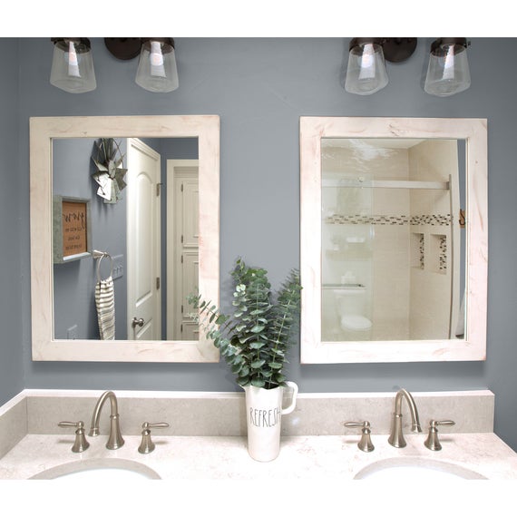 Set of 2 Farmhouse Bathroom Mirrors: 24 x 31 White | Et