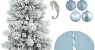 Blue & White Snowy Flocked Coastal Christmas Tree Ideas | Coastal .