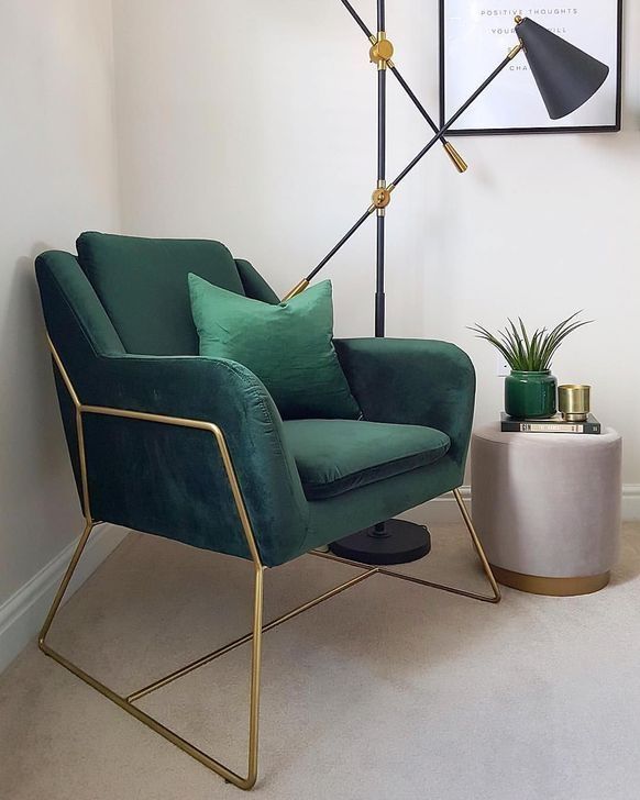 Accent chairs for living room, Green accent chair, Bedroom chair .