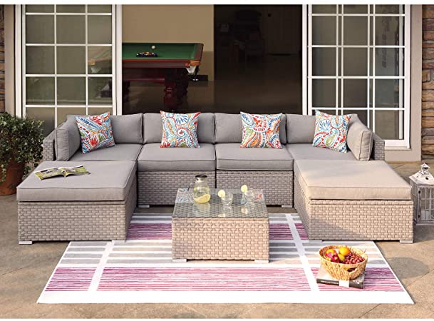 Amazon.com: COSIEST 7-Piece Outdoor Furniture Warm Gray Wicker .