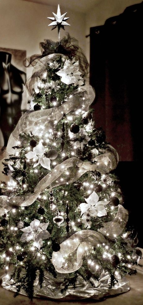 Black, white, silver, and gray Christmas Tree. | Silver christmas .