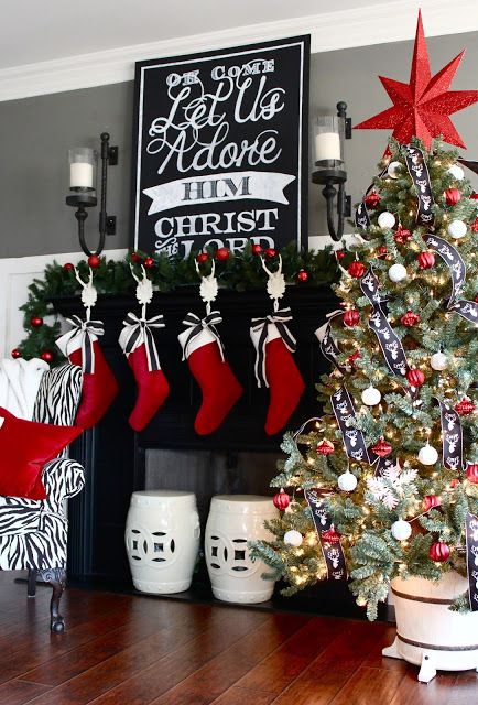 2015 Holiday House Tour | Christmas mantel decorations, Red .
