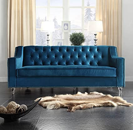 Amazon.com: Iconic Home Dylan Modern Tufted Navy Blue Velvet Sofa .