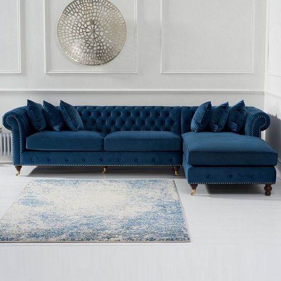 Nesta Chesterfield Right Corner Sofa In Blue Velvet in 2020 .