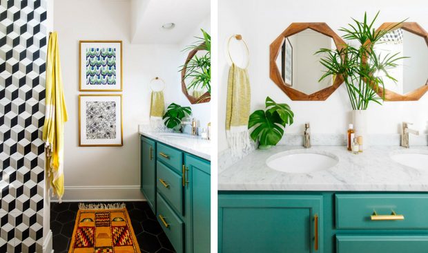 Vintage Bathroom Decor With Bold Colors and Geometric Shap